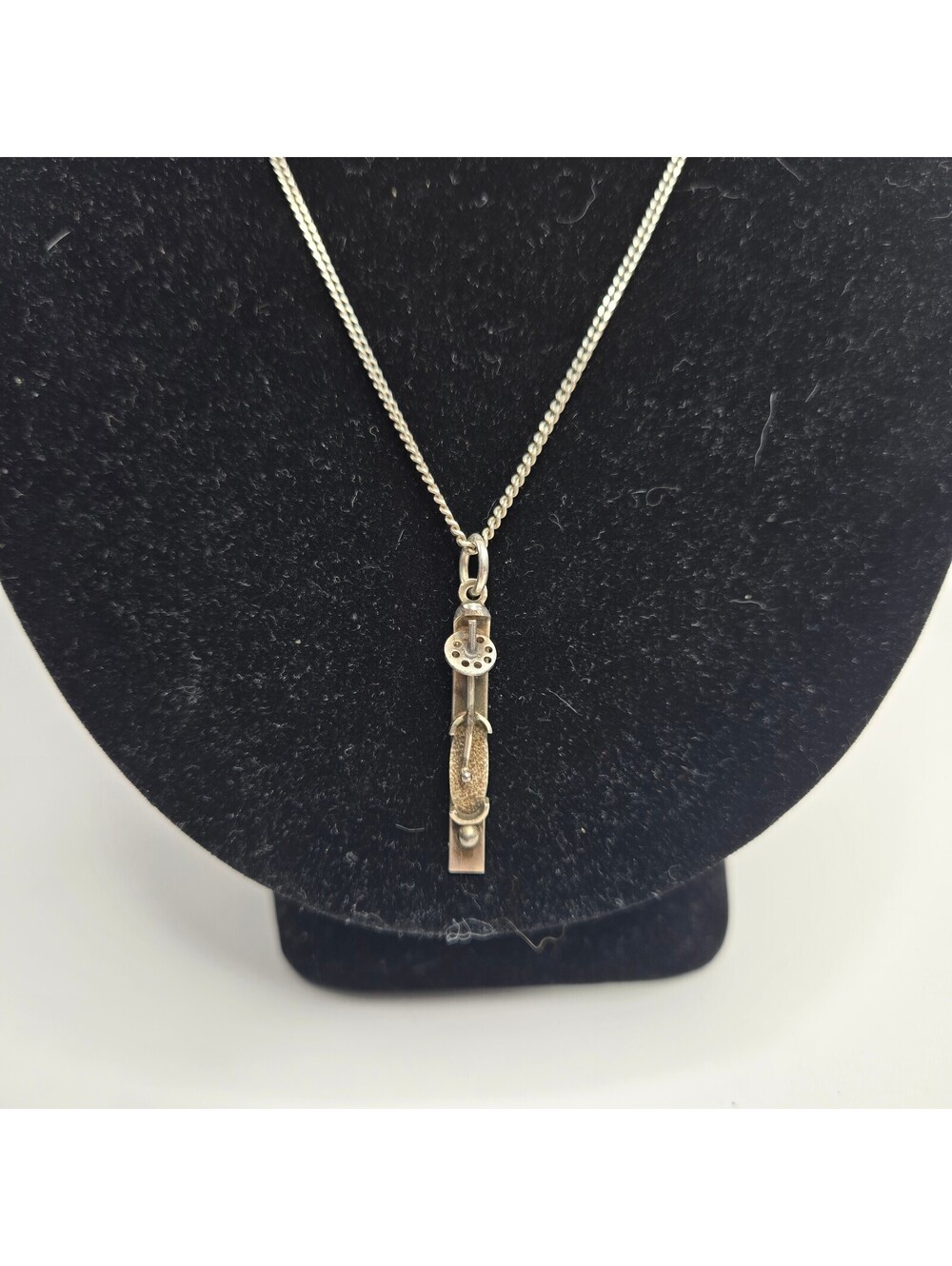 Vintage Sterling Silver Ski Pole Pendant Necklace 925 Winter Sports Skier Charm